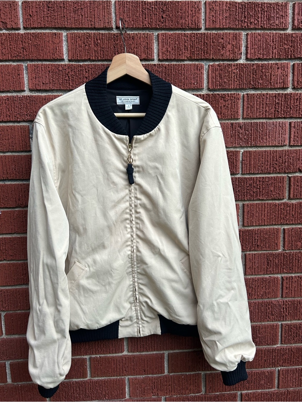 St. John Sport by Marie Gray Cream Bomber Jacket — Size L
